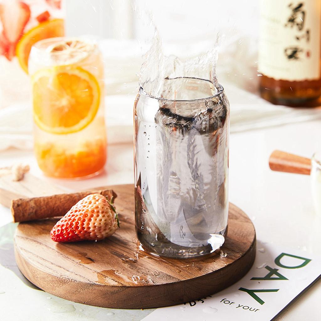 Straw Cup Glasses with Bamboo Lids and Glass Straw Reusable Drinking Glasses Can Shaped Glass Cups for Beer Iced Coffee Cocktail
