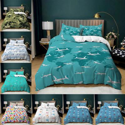Factory Home Textiles Cartoon Airplane Three-Piece Quilt Cover Bedding New