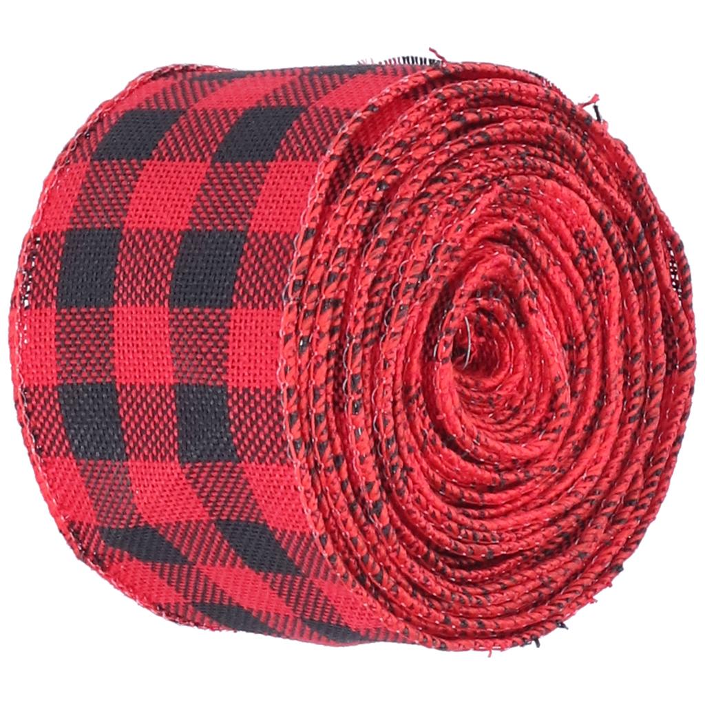 5m Christmas Wired   Ribbon Decorative Plaid Ribbon for Home   Gift Wrapping Crafts(Black Red )