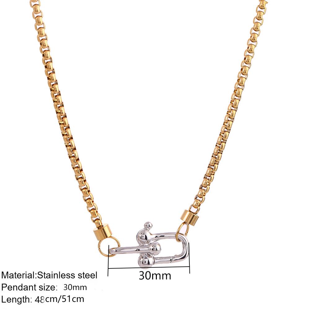 European & American Fashion Two-Tone 18K Gold-Plated Stainless Steel Necklace with Horseshoe Buckle Pendant