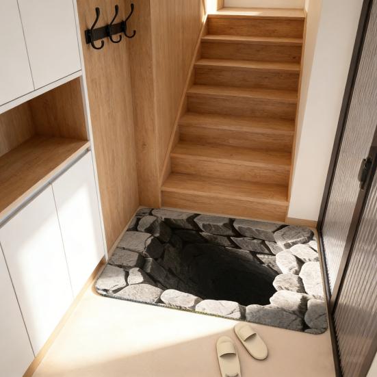 Floor Mat 3D Optical Illusion Rug with Realistic Hole Effect Soft Non-Slip Pet-Friendly Carpet Living Room Hallway Decorative Rug