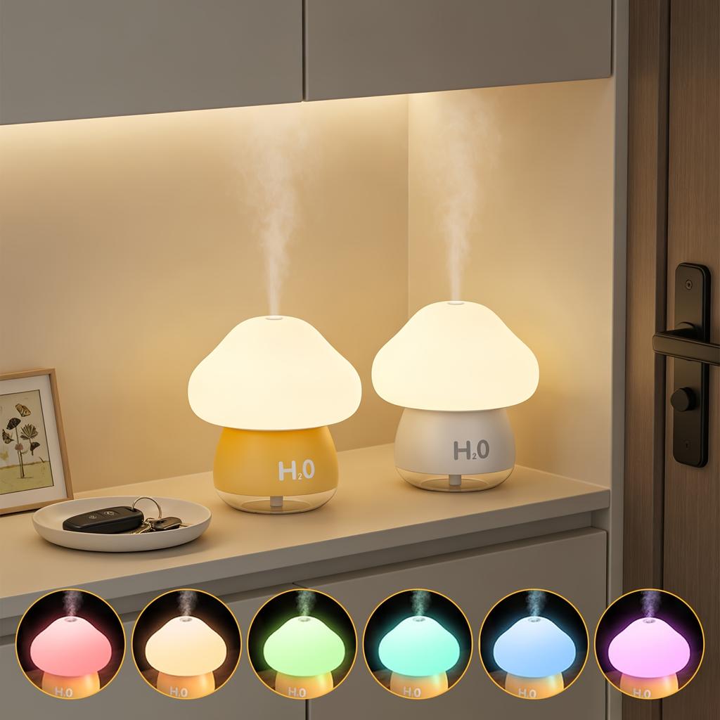 Cute Mushroom USB Humidifier, 7 Color Changing LED Night Light Mini Ultrasonic Mist Humidifier, Quiet Desktop Air Moisturizer for Bedroom Office