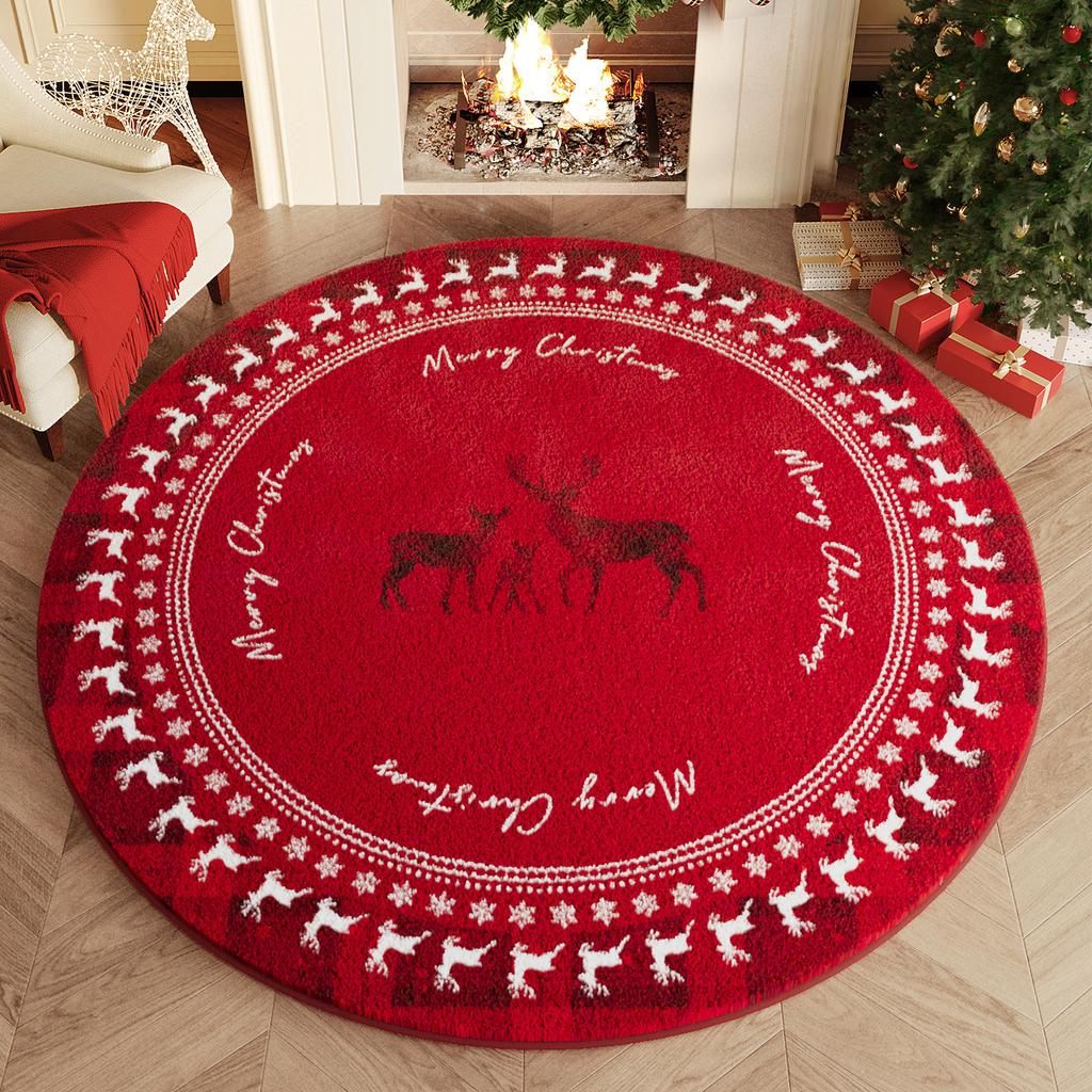 Luxury Faux Cashmere Round Carpet Christmas Atmosphere Floor Rug for Bedroom & Living Room Decor Thick Warm Indoor Floor Carpet