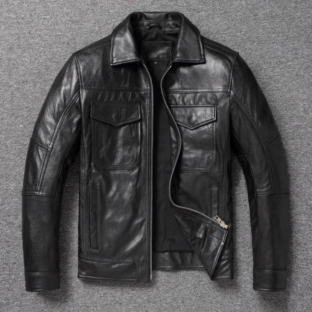 Chinese Size Men Leather Jacket Uncoated Goatskin Leather Soft Slim Spring Autumn