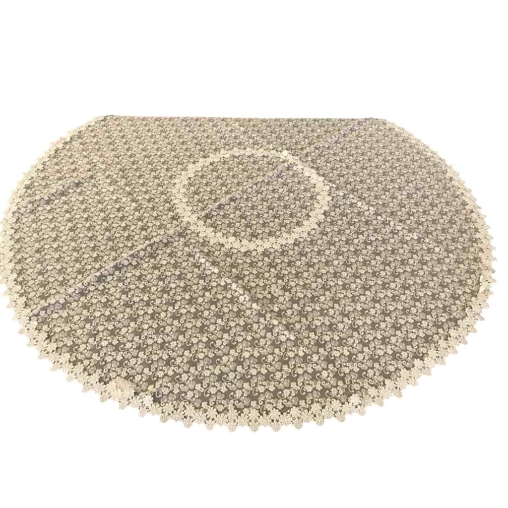 Vivienne Round Cotton Tulle Series Lace Embroidered Table Runner Table Center WK1401N1 (Vivienne) [90cm Tablecloth, Ivory]