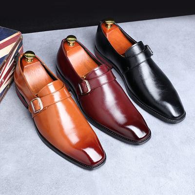 Moda Scarpe Casual Retro da Uomo in Pelle Microfibra Punta Quadrata Slip-on con Fibbia Scarpe Eleganti da Uomo per Ufficio Ballo di Nozze Oxfords