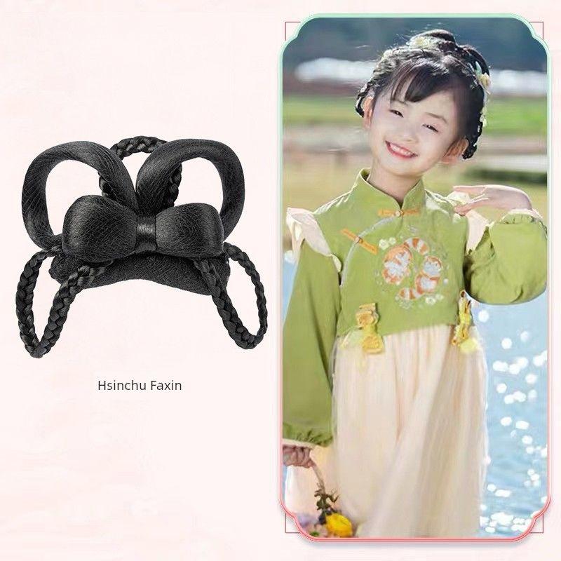 Ancient Costume Wig Kids Cute Bows Hair Bag Ancient Style Han Chinese Clothing Cute Bun Combination Style Girls Performance Bun