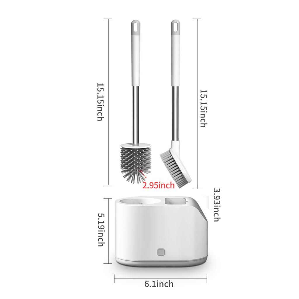 2PCS Toilet Brush and Holder Wall-mounted Soft Bristles Toilet Brush Cleaner No-drilling Bathroom