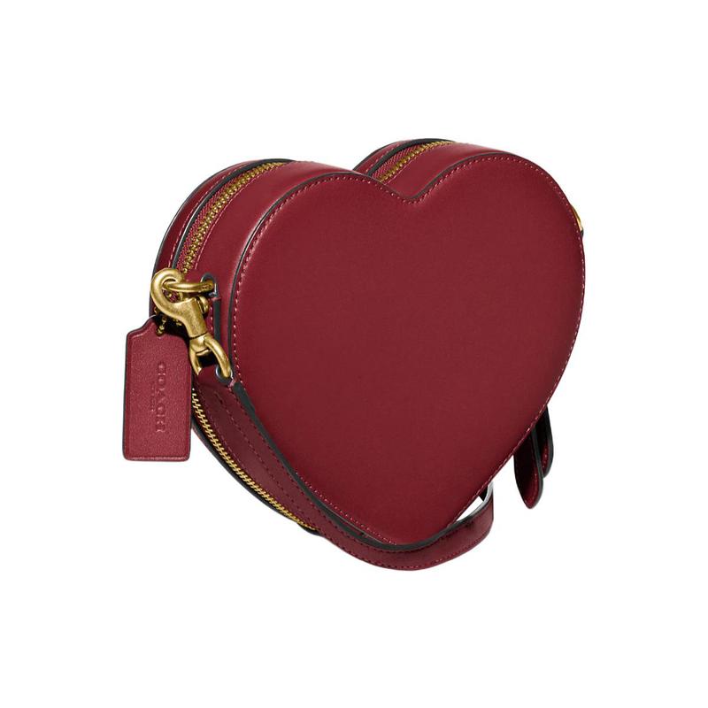 Coach Series 19 Solid Color Heart Shape Zipper Closure Glove Tanned Leather Shoulder Crossbody Bag Small Women’s Cherry Red