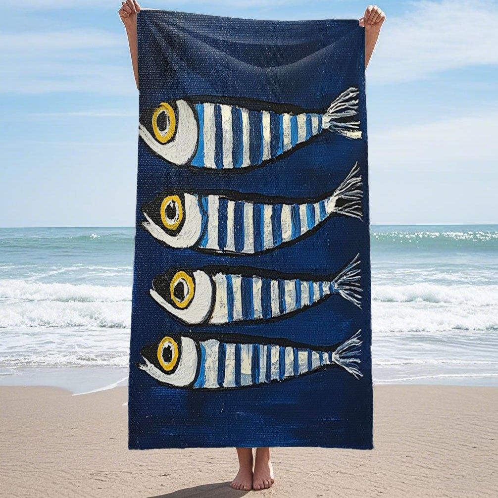 

Whimsical Sardines Matisse Artistic Beach Towel, Ultra Soft Quick Dry for Beach Pool Yoga Gift W30*H60(CM)