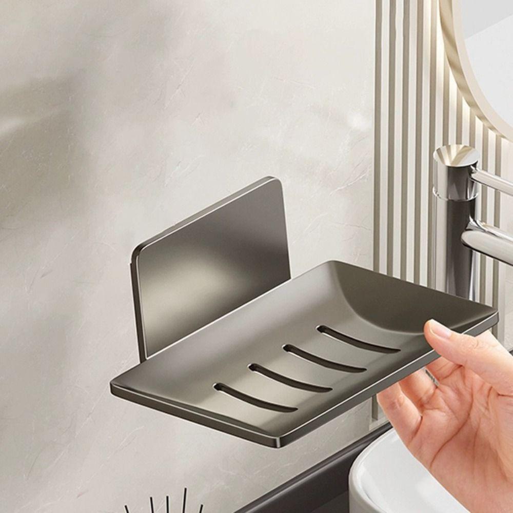 Patch Model Aluminum Alloy Soap Holder Wall Mounted Perforation-free Drain Water Soap Dish Multifunction Drain Space
