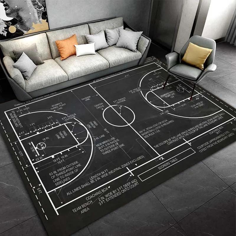 Basketball Court Motif Non-Slip Carpet for Boys Bedroom Living Room Sports Decor Welcome Mat Play Rug