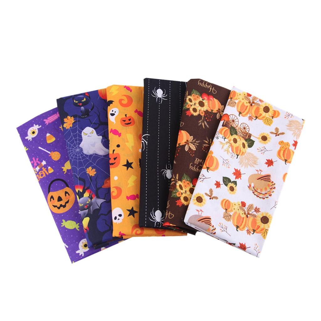 Halloween Cotton Fabrics Kit Crafting Quilting Handcrafted Soft Pumpkin Printed