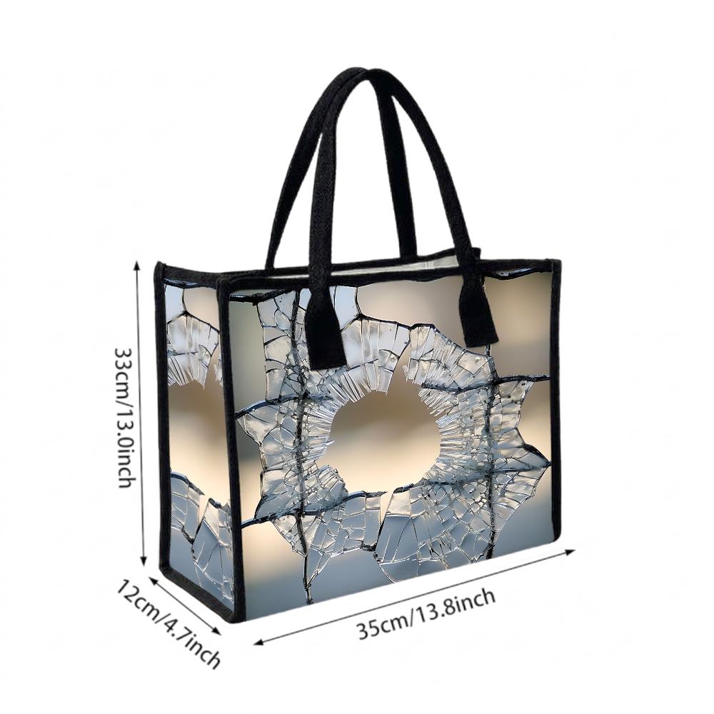 Trendy Cracked Mirror Printed Tote Bag Fashion Durable Casual Daily Carry Shoulder Handbag for Shopping Travel Outdoor Use