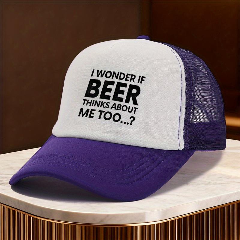 Beer Thinks About Me Funny Quote Trucker Hat Unisex Polyester Mesh Baseball Cap Casual Accessory