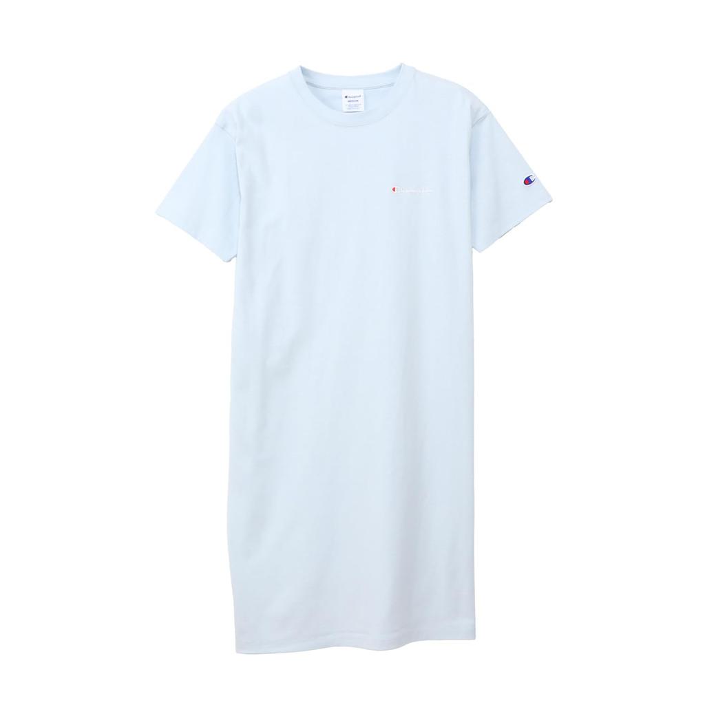 Champion Basic Shirt Short Crew Cotton Script Logo Relax Pale Sax Women's CW-X339 Dress, Sleeve, Neck, USA, Embroidery, Fit,