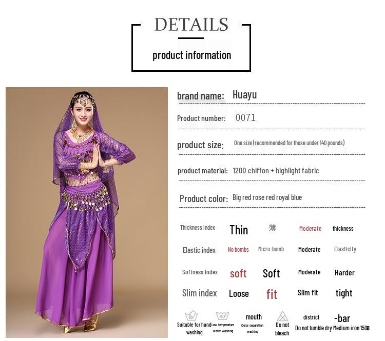 Huayu Women's Indian Belly Dance Long Sleeve Set - Spring/Summer Performance Costume