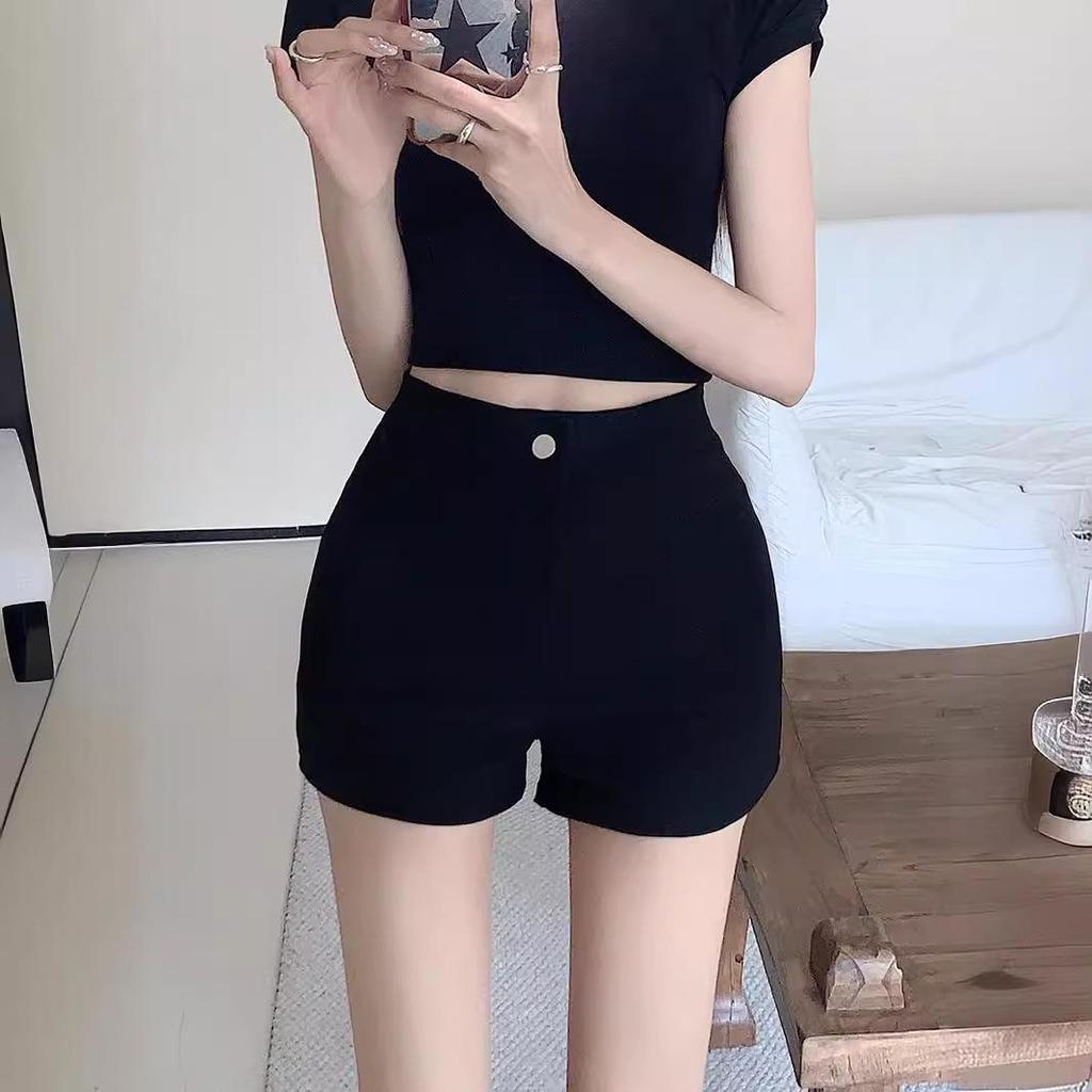 2024 Summer High-Waist Spicy Girl A-line Black Slimming Shorts