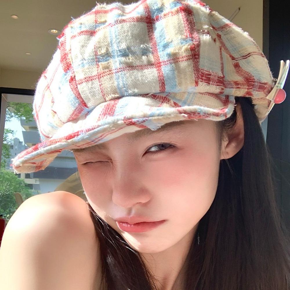 

Y2k Octagonal Caps Star Painter Hat Ins Plaid Cloud Berets Female Style 1