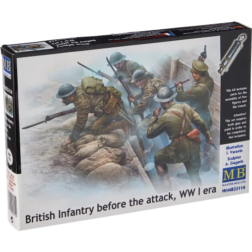 

Master Box 1/35 Scale British Infantry Unit (5-Piece Attack) with Trench Miniature Diorama, Plastic Model Kit MB35114