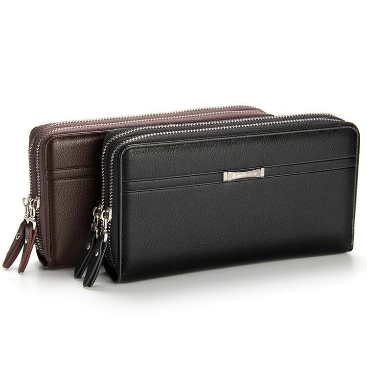 Men's High-Capacity Luxury Wallet and Phone Bag with Double Zipper and Multiple Card Slots