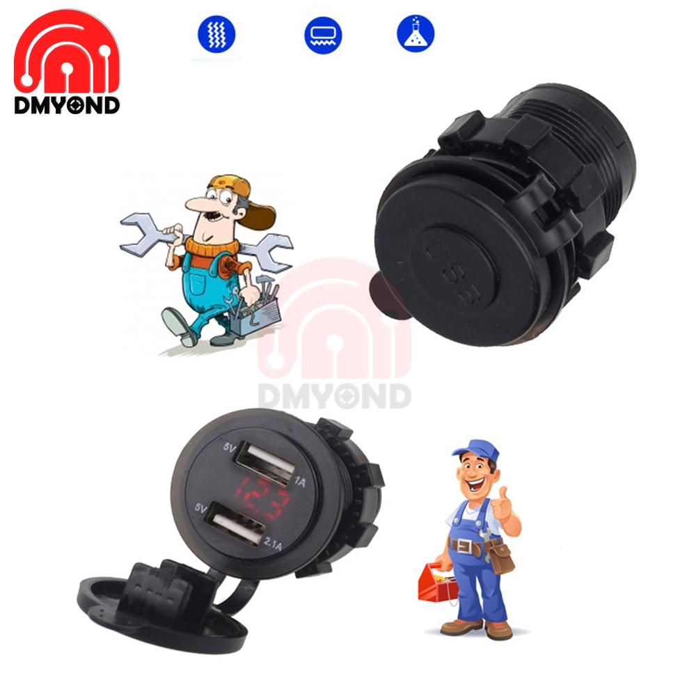 5V 1A 2.1A 12V 2 USB Car Charger Cigarette Lighter Socket Plug LED Voltmeter for Car Fast Chargering Adapter Voltage Monitoring
