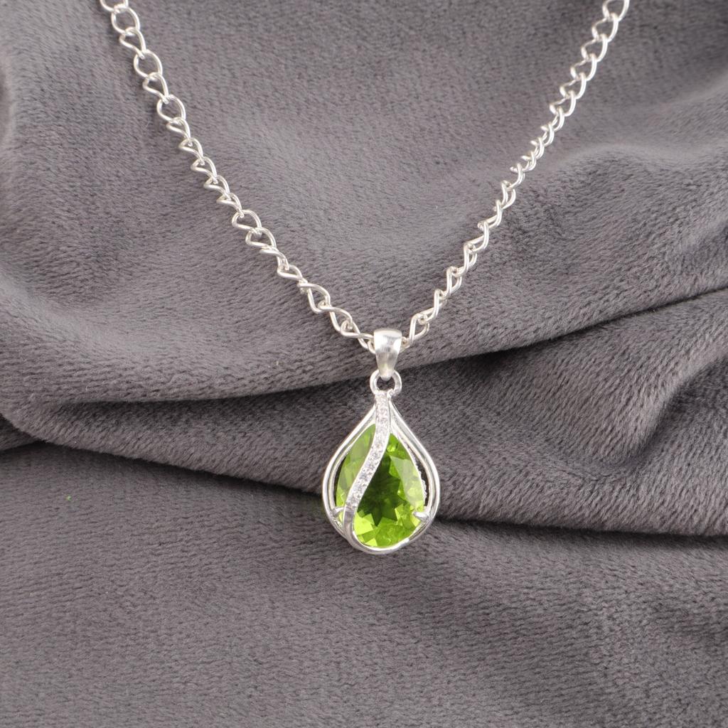 Peridot Gemstone 925 Sterling Silver Jewelry Zircon Pendant For Anniversary Gift CZP-7-9