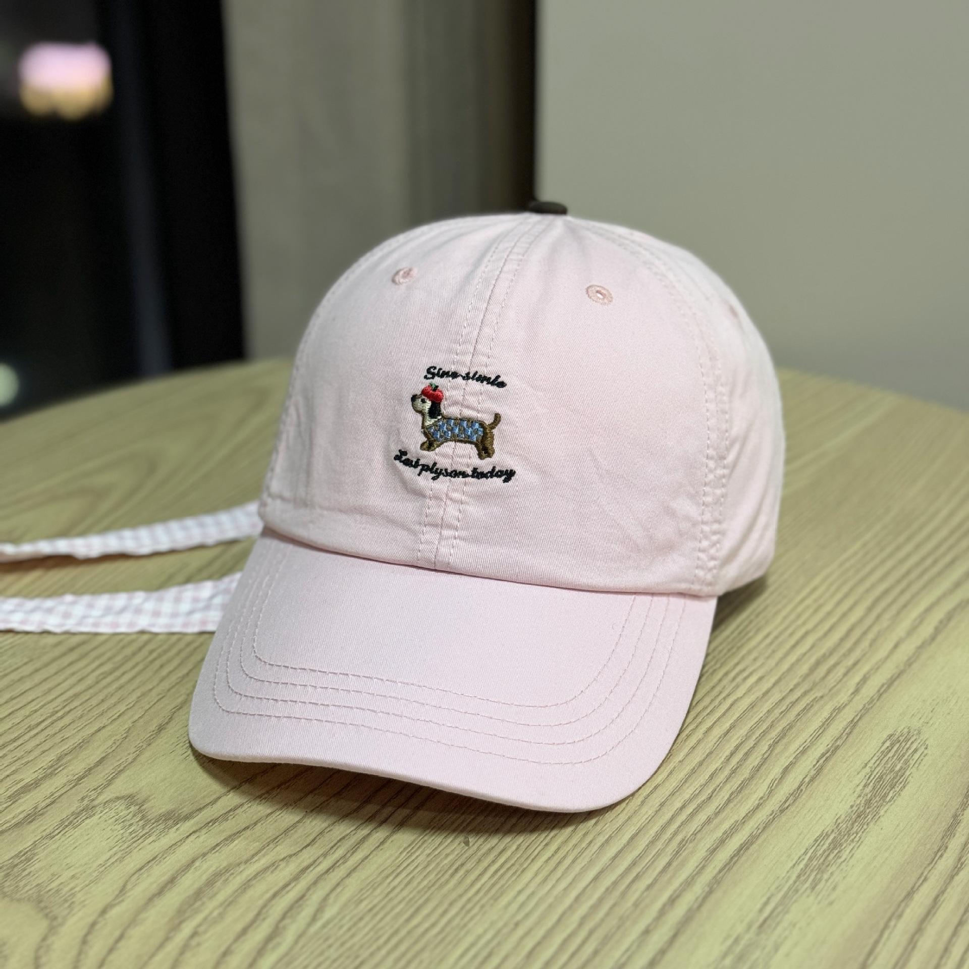 

Korean-style spring-summer casual bowknot plaid strap cartoon puppy embroidered soft-top baseball cap for women that makes the face look smaller Adult54-60Adjustable темно-рожевого кольору