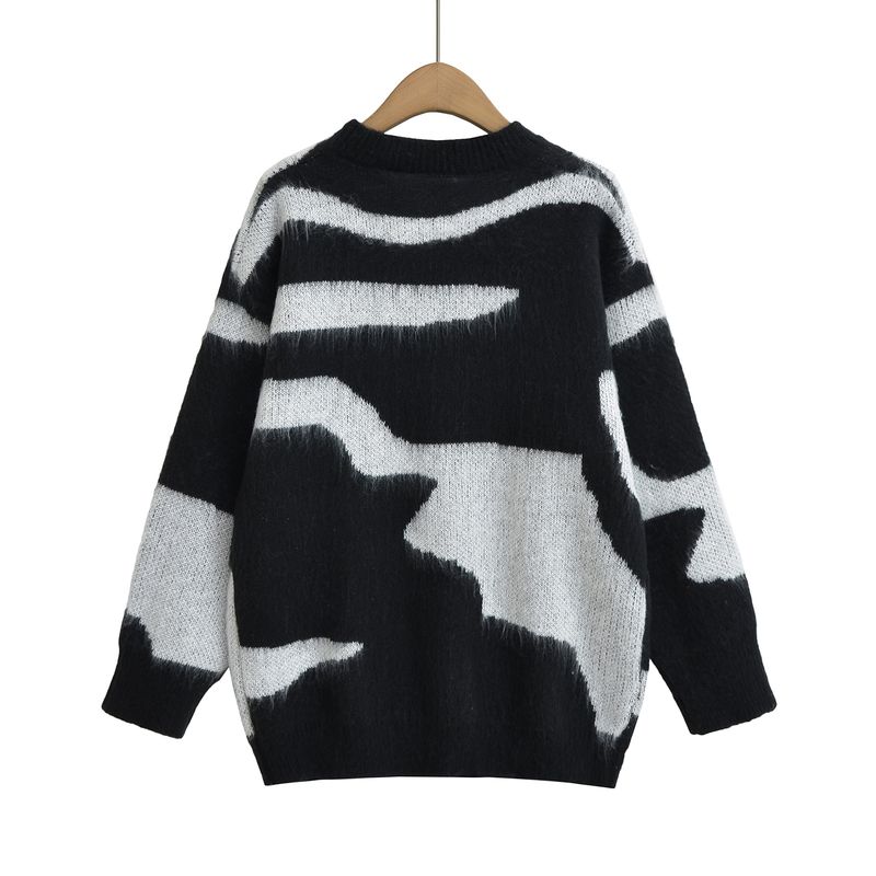 Jnleaog New Fall Women's Clothing Fashion French Style Design Fashion All-Match Casual Style Color-Block Crew Neck Tops