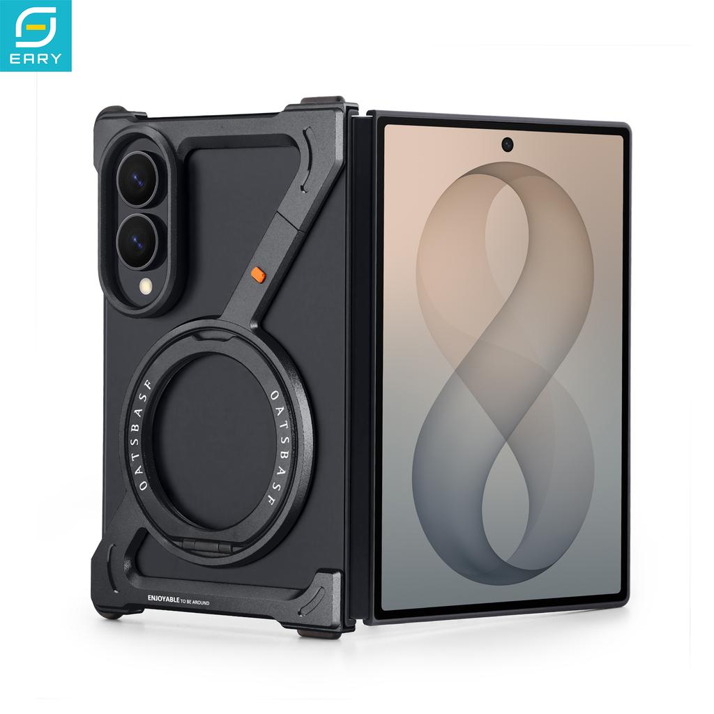 Aluminum Frame Phone Case for Samsung Galaxy Z Fold 8 Metal with 360°Rotate Magnetic Stand Anti-Drop Protector Bumper Cover