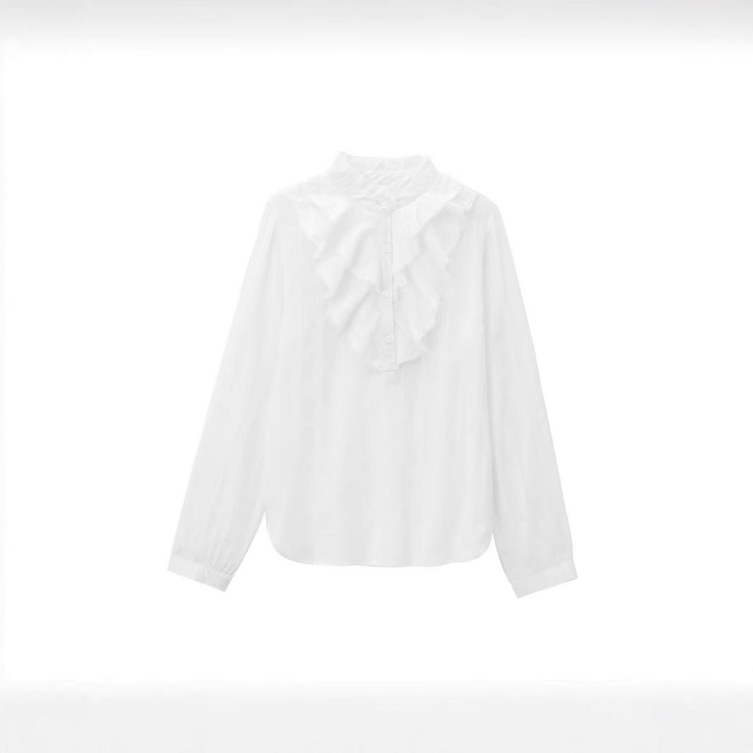

2024 Winter Women s French Style Layered Ruffle Collar Commuter Shirt Small