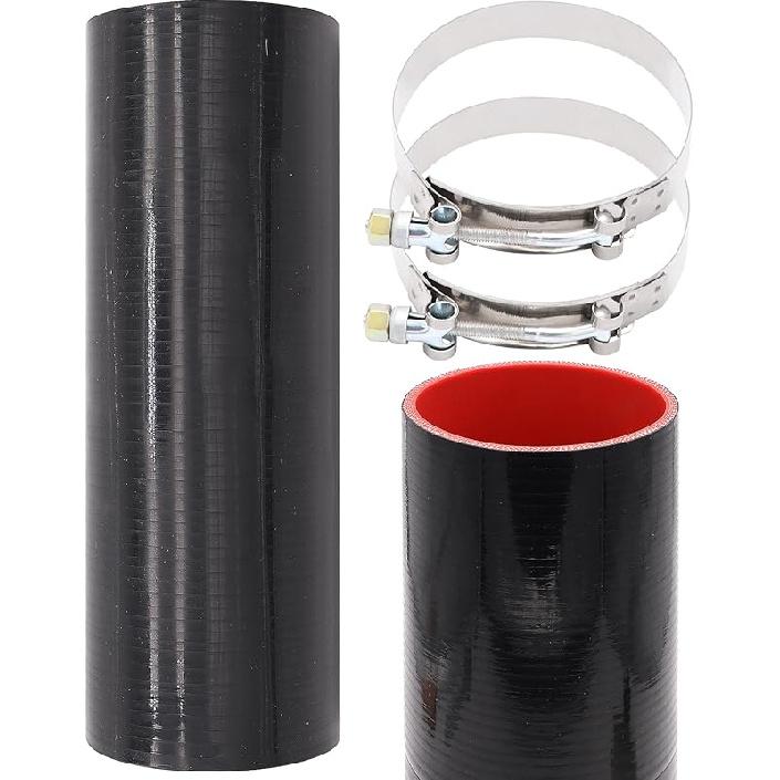 ID 3Inch 4-Ply Straight Coupler Silicone Hose 5Mm Thickness 12Inch Length With 2 X Stainless Steel T-Clamps (3Inch(76Mm))