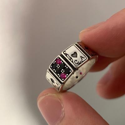 Yousheng Party Ring Vintage Cubic Zirconia Exaggerated Adjustable Opening Dress Up Unfading Playing Cards Open Cuff Finger Ring Jewelry Accessory