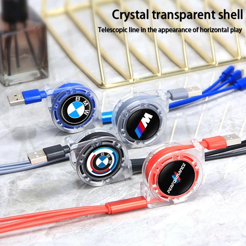 DKHN5 Retractable Car Charging Cable 3 in 1 Multi USB Cord For BMW Performance F25 F26 F15 F16 E90 E91 E92 E60 E84 G22 G32 F13 Sticker