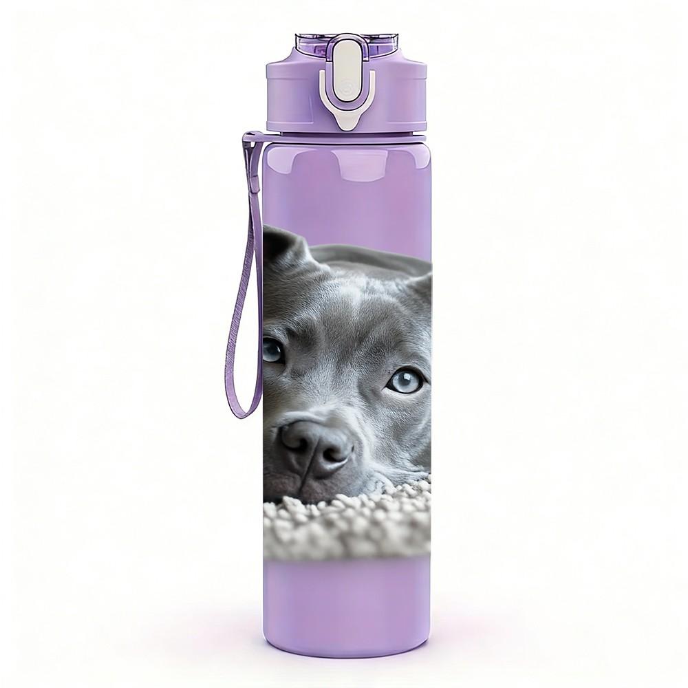 1PC Grey Dog Rest On Blanket Print 750ml Color Plastic Sports Water Bottle Leakproof Flip Straw Lid Suitable for Sports Office Home Use