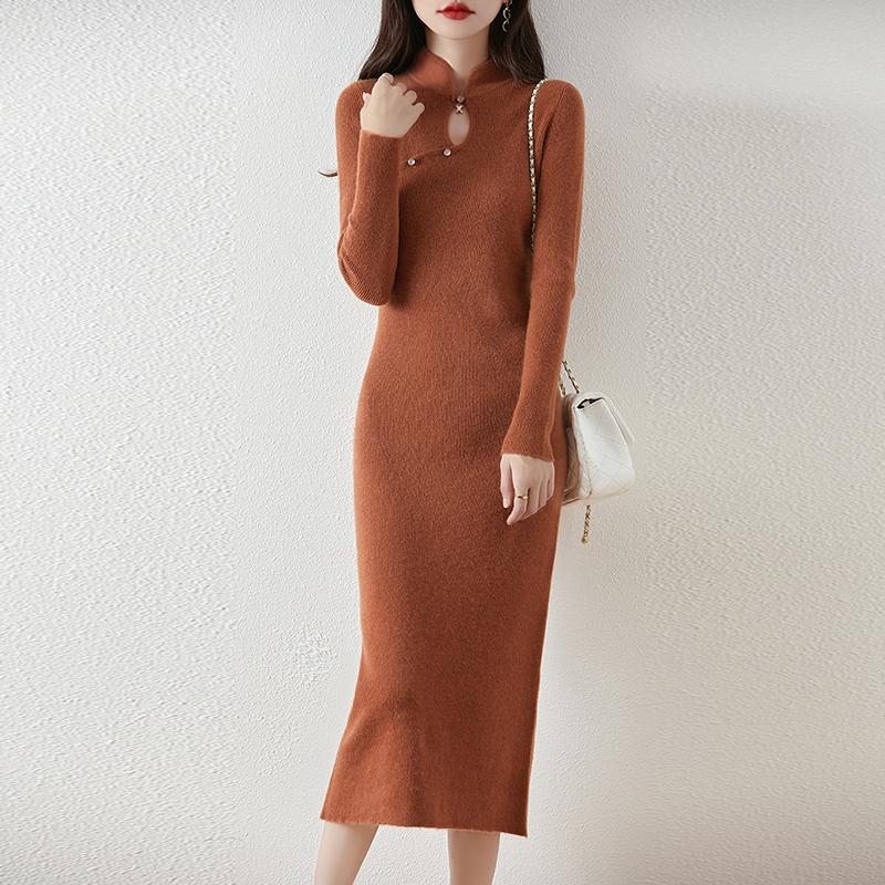 Women Sweater Dress 100% Wool MODERN NEW SAGA Knit Long Pullover Winter Jumpers Wool Long Dress Female