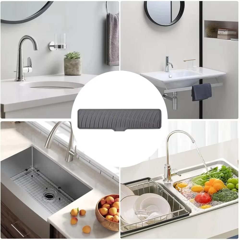 Kitchen Sink Splash Guard-Silicone Draining Mat Around Tap Draining Pad Behind Faucet with Lip Drip Catcher Sink Protector Mat