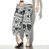 Harajuku Lässige Haremshosen mit weitem Bein für Männer 2024 Sommer Baumwolle Strand Baggy Pants Chinesischer Stil Prinitng Wadenlange Hose
