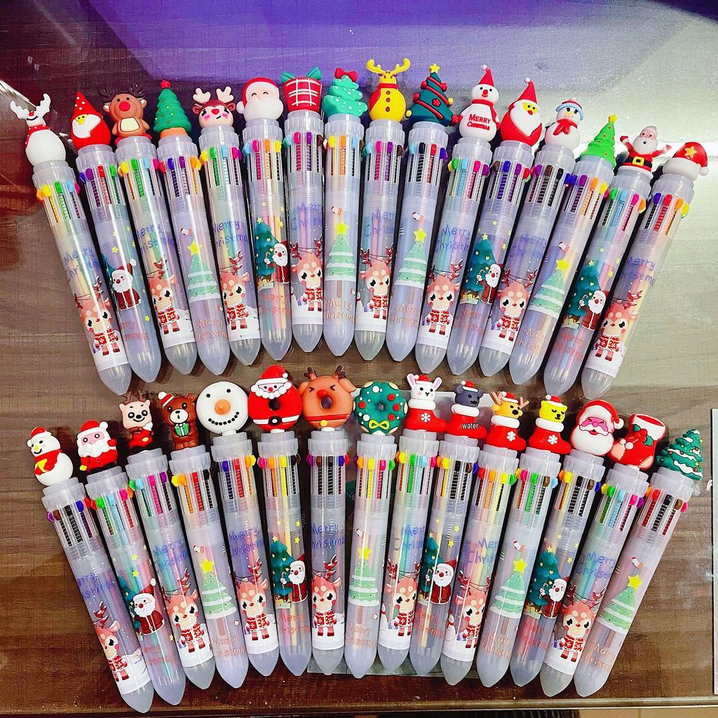 Christmas 6-Color Santa Claus Ballpoint Pen: Multi-Color Push-Button Journaling Pen for Students