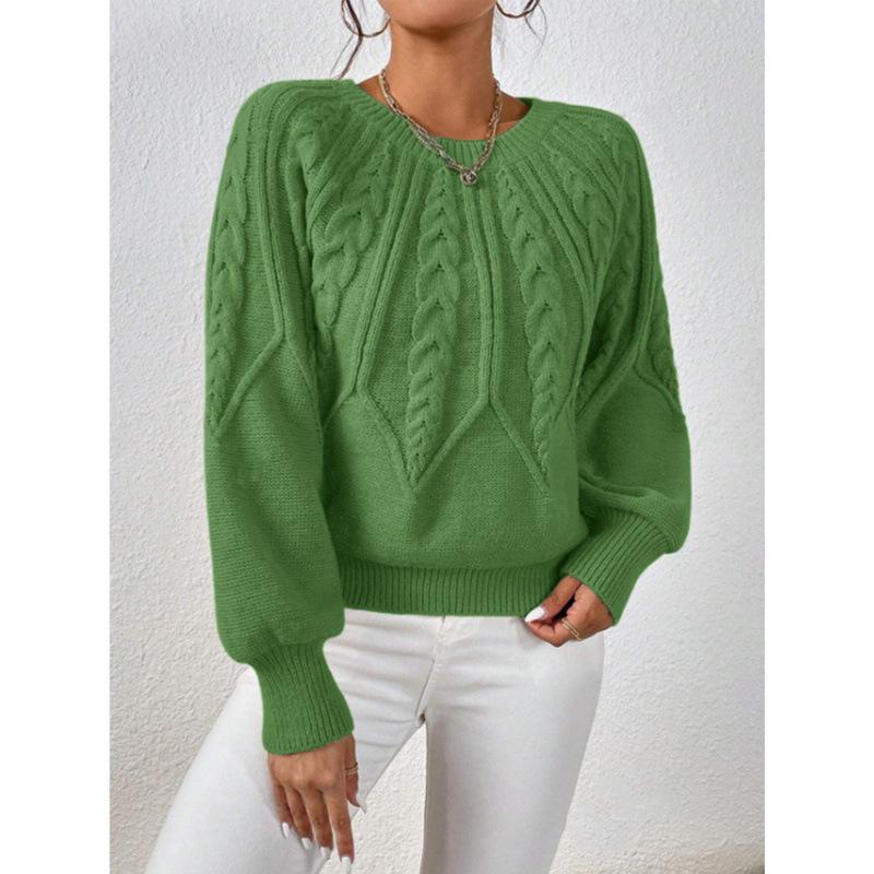 Women S Long Sleeve Crew Neck Knit Pullover Sweater Solid Color Casual Fall Winter
