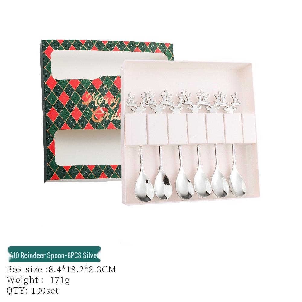 Reindeer-Themed 304 Stainless Steel Coffee and Dessert Mixing Spoon Gift Set In Cute Christmas Box