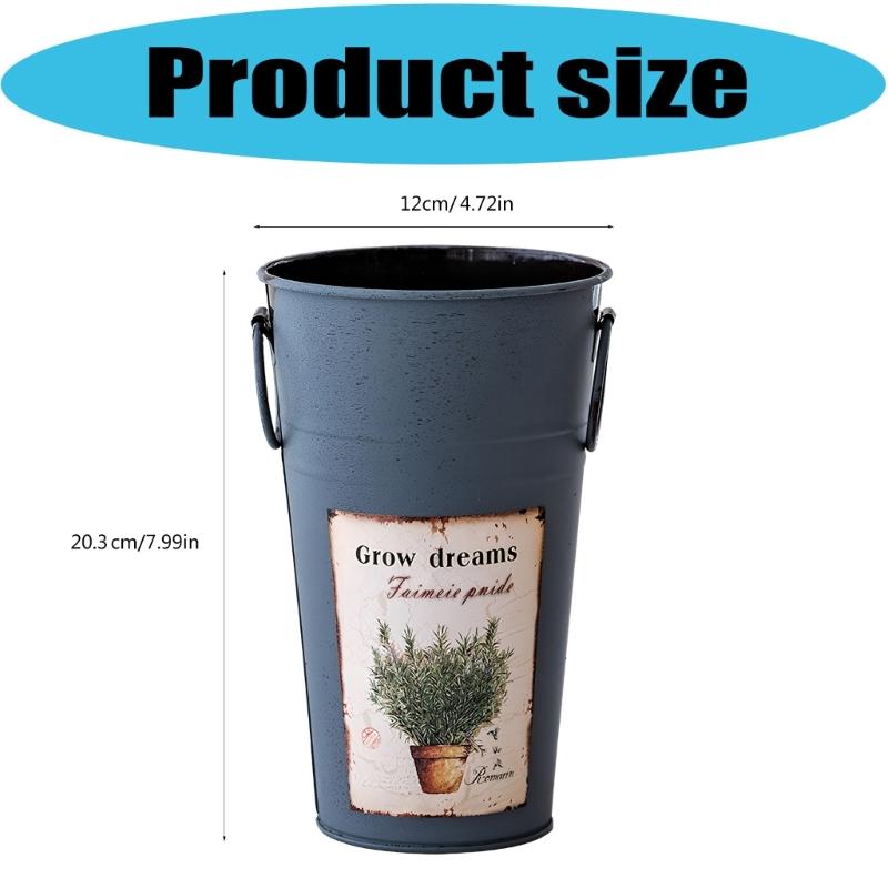 Galvanized Metal Vases for Flowers Farmhouse Decorative Flower Bucket with Handle Rustics French Tin Planter Bucket