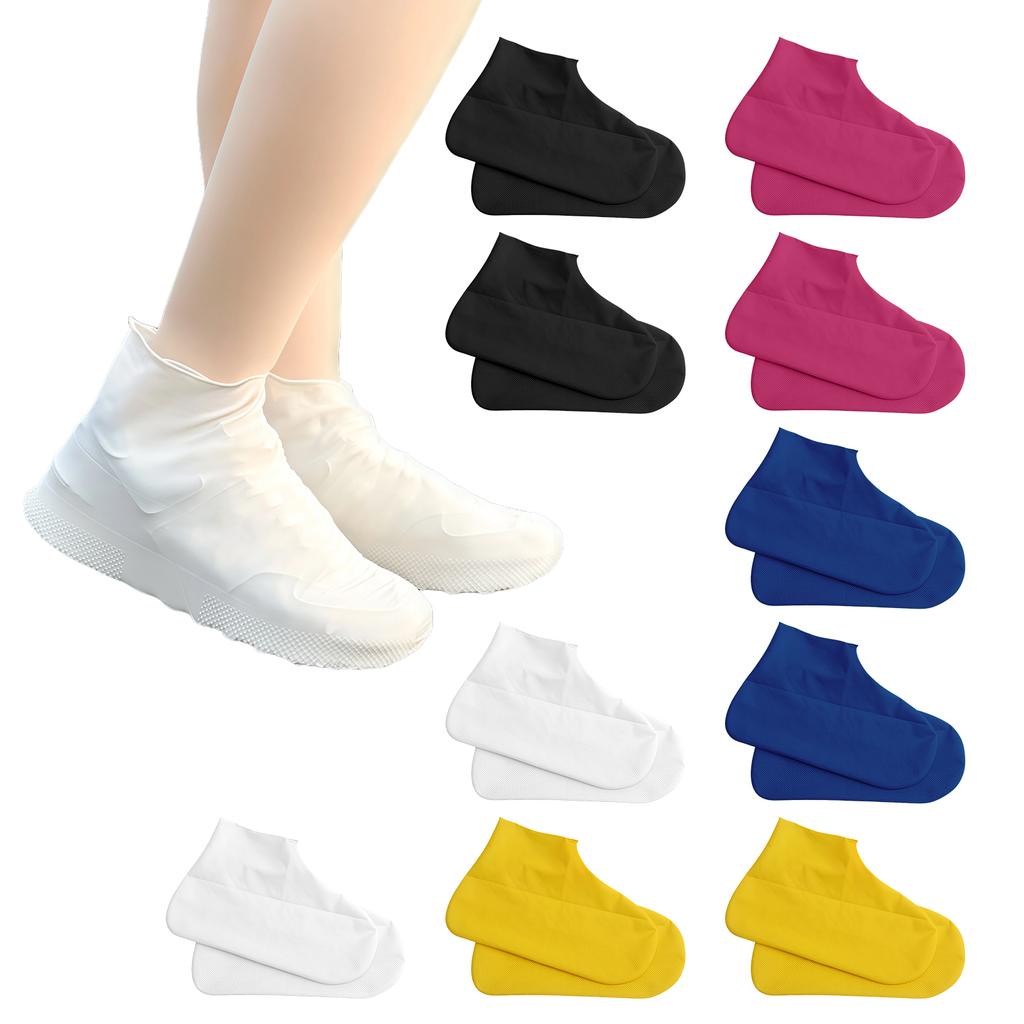 5 Pairs Latex Overshoes Rain Shoe Sleeve Waterproof Rainproof Latex Shoe Covers with Anti Slip Tread For Hiking Cycling