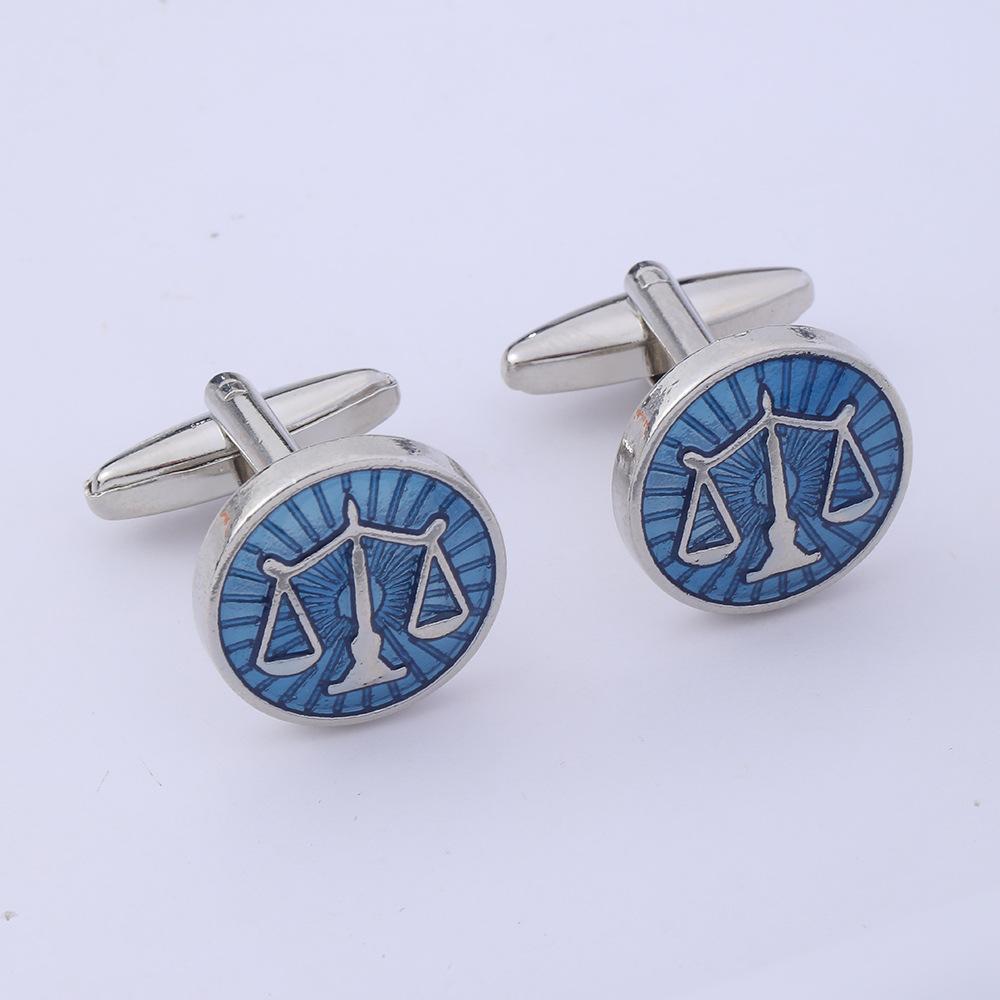 2024 Blue Painted Balance Scale Round Cufflinks Lawyer Suit Men's Shirt Accessories High Quality Alloy Cuff Button Business Gift