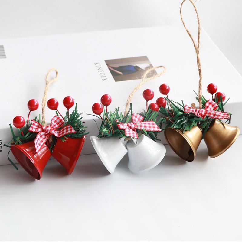 Christmas Day Decoration Double Horn Bell Showcase Christmas Tree Pendant Handmade DIY Accessories Metal Bell Pendant