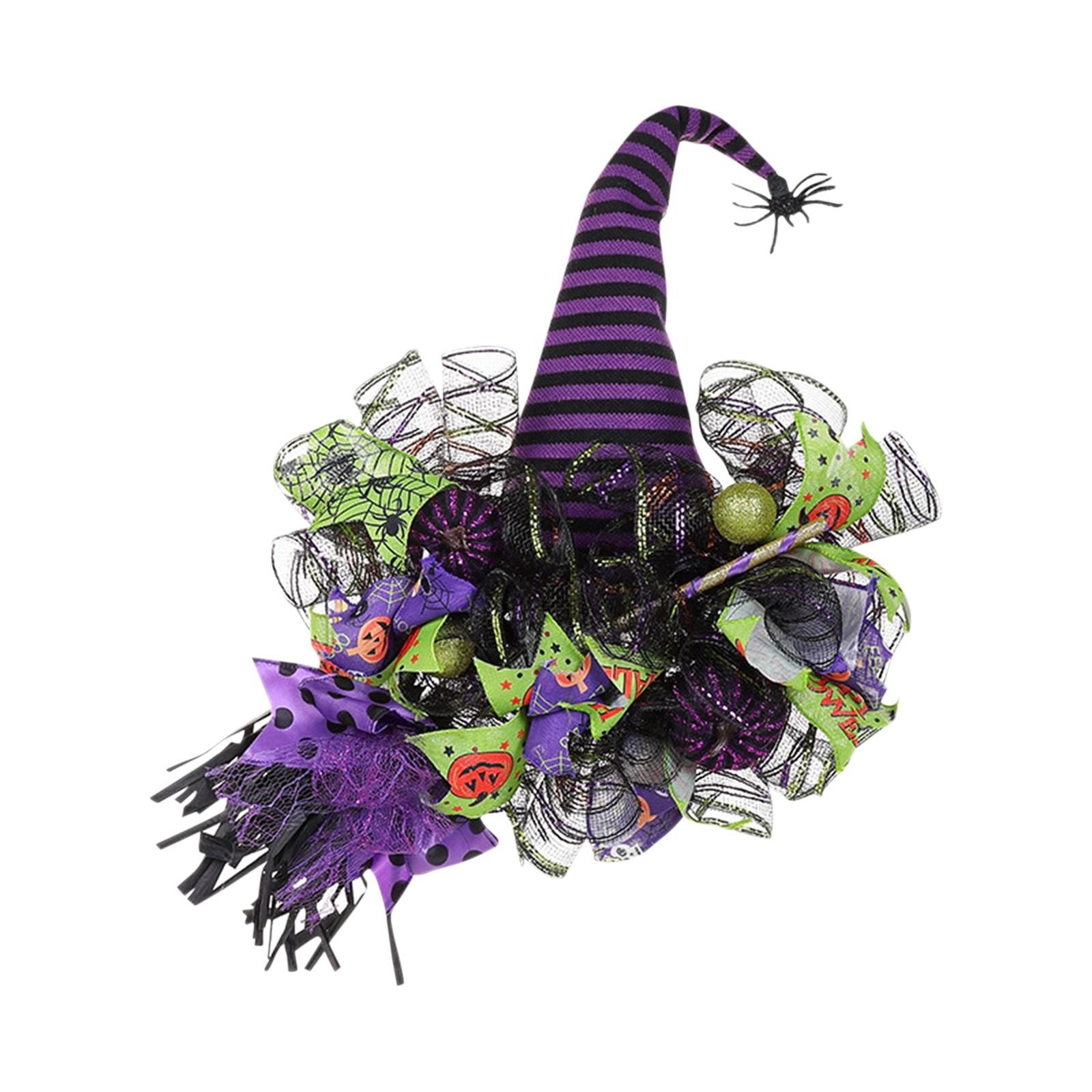 

Halloween Witch Wreaths For Front Door, Purple Halloween Wreath With Witch Hat Mesh Decor, Halloween Decorations For Home Indoor Outdoor Party One Size