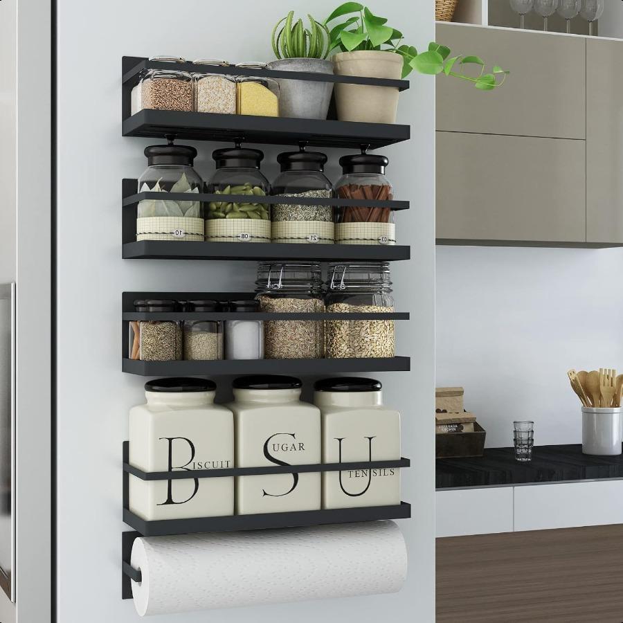 

Магнитная полка для специй для холодильника 4 шт. черная с магнитным держателем для бумажных полотенец United States