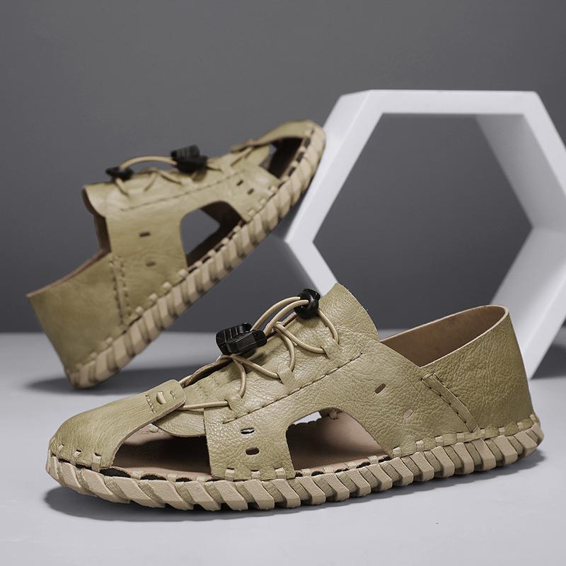 Nowe Skórzane Męskie Sandały Letnie Męskie Sandały Kapcie Outdoorowe Plażowe Buty Codzienne Zapatos Hombre Trwałe Antypoślizgowe Luksusowe Buty