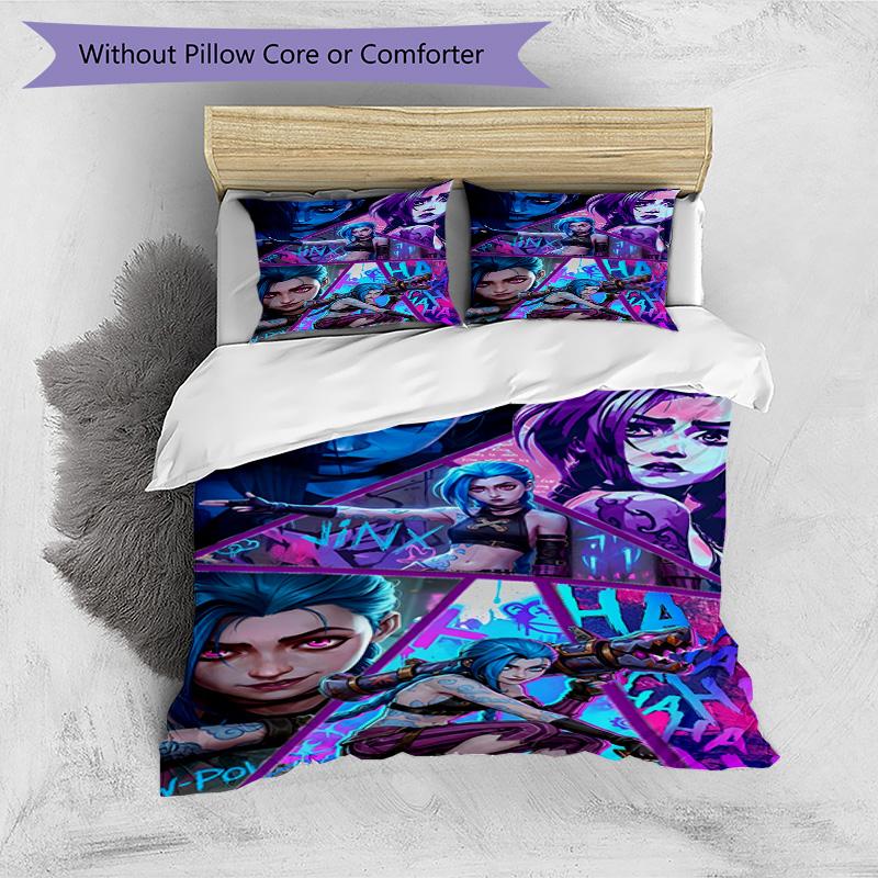 3pcs Duvet Cover Set (1*Duvet Cover + 2*Pillowcase, Without Core), Jinx Print Bedding Set, Bedroom Decor, All‑Season, Birthday Gift