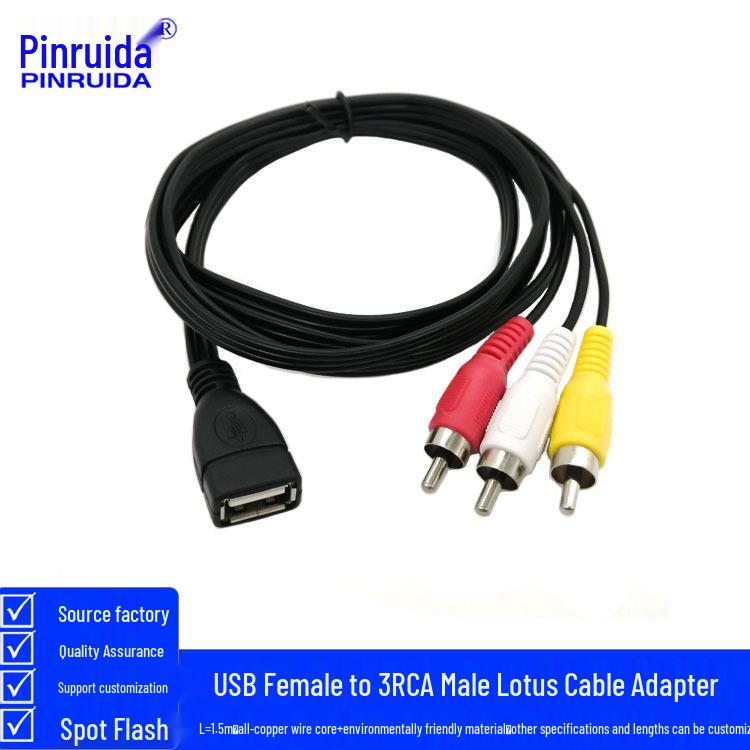 USB Female to 3RCA Male Audio/Video Cable for Set-Top Box